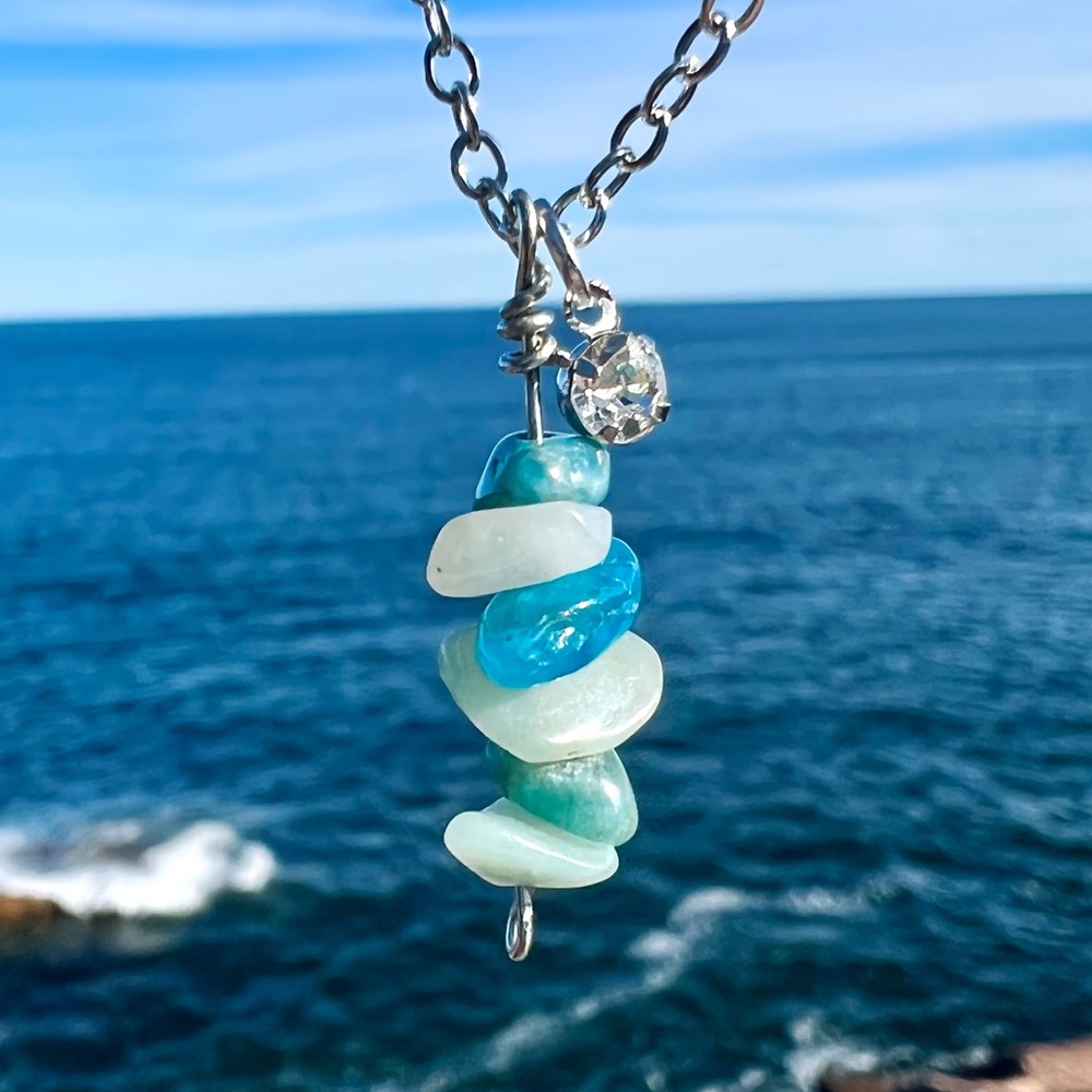 Blue Apatite & Amazonite Bar Necklace